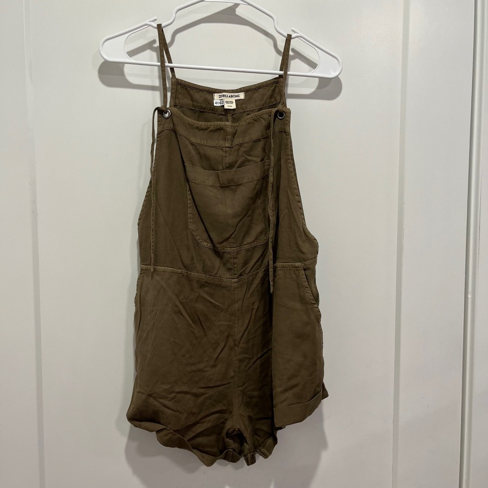Billabong Womens Olive Brown Short Overalls Romper Size Medium